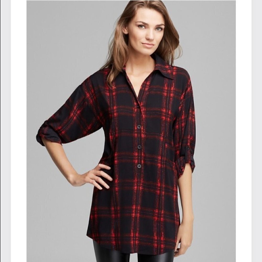 Plenty by Tracy Reese Kennebec Red Plaid Tunic Top Medium